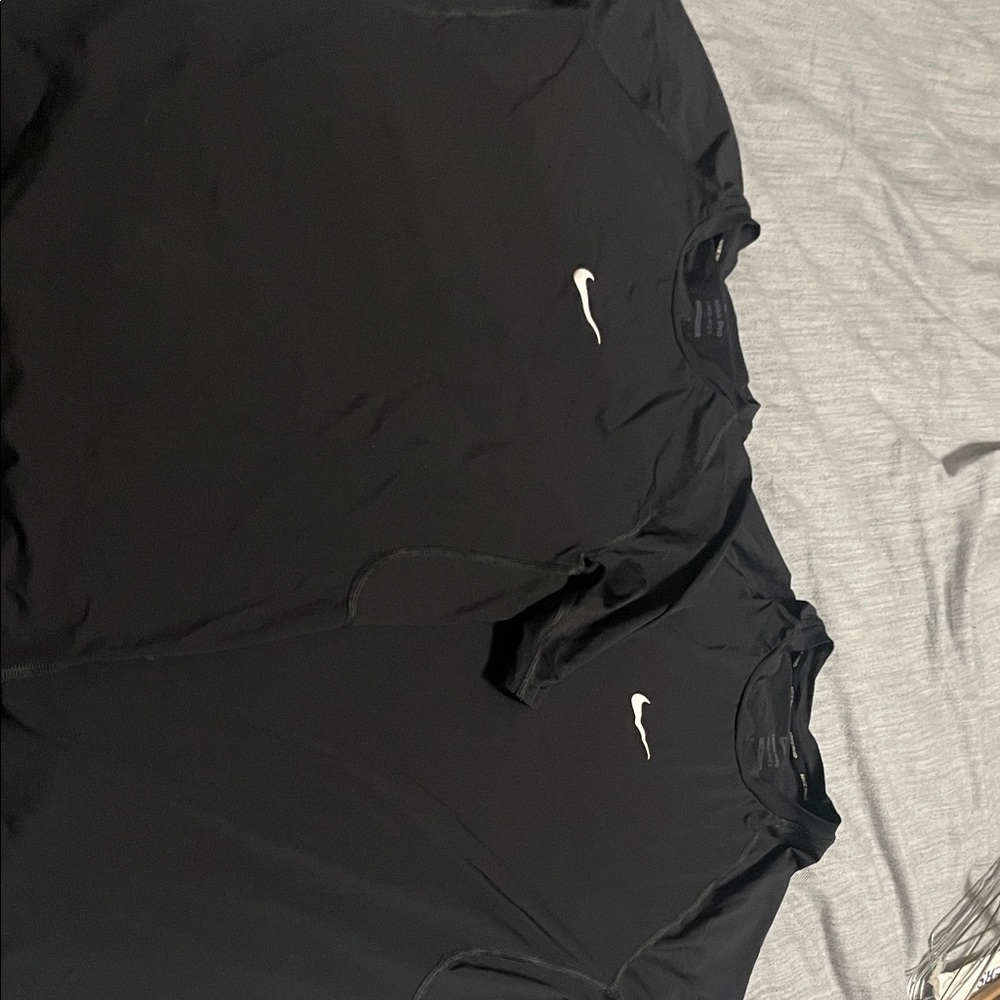 Set of 2 Nike Black Dri-Fit T-Shirts with White Swoosh